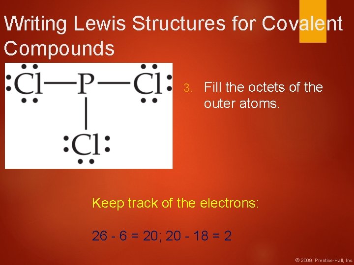 Writing Lewis Structures for Covalent Compounds 3. Fill the octets of the outer atoms.