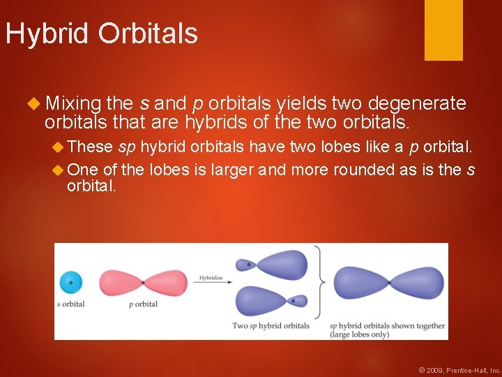 Hybrid Orbitals Mixing the s and p orbitals yields two degenerate orbitals that are