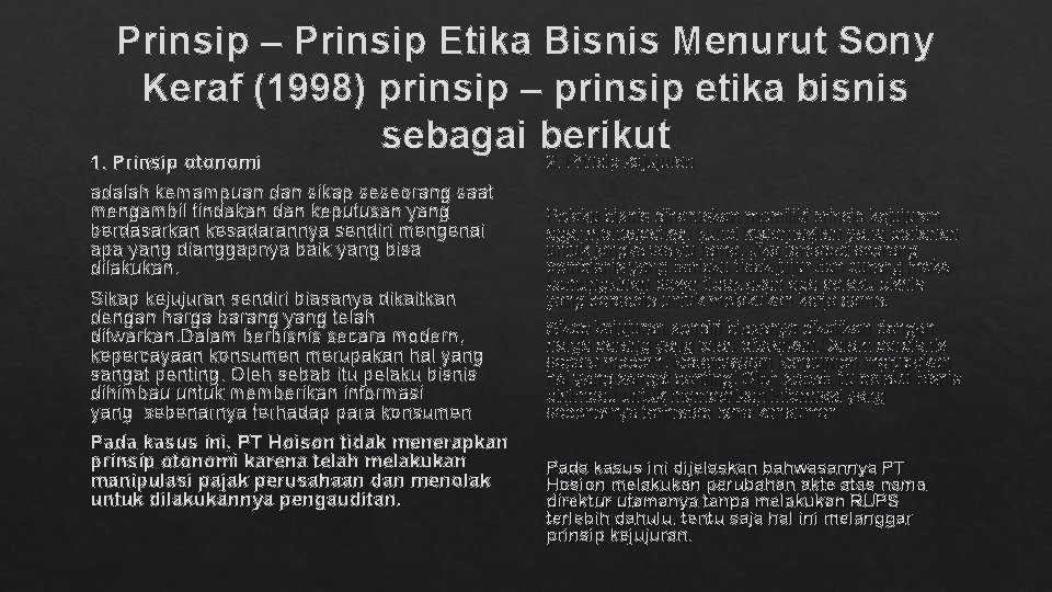 Prinsip – Prinsip Etika Bisnis Menurut Sony Keraf (1998) prinsip – prinsip etika bisnis