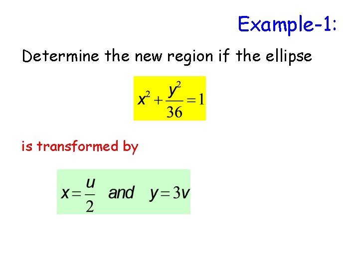 Example-1: Determine the new region if the ellipse is transformed by 