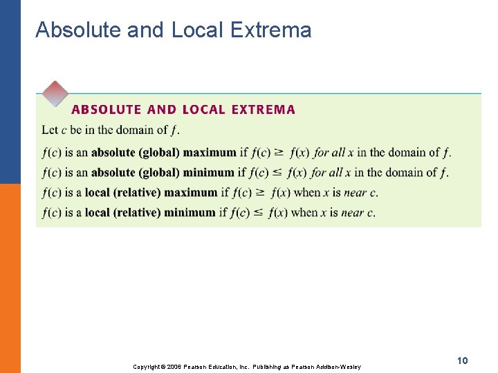 Absolute and Local Extrema Copyright © 2006 Pearson Education, Inc. Publishing as Pearson Addison-Wesley