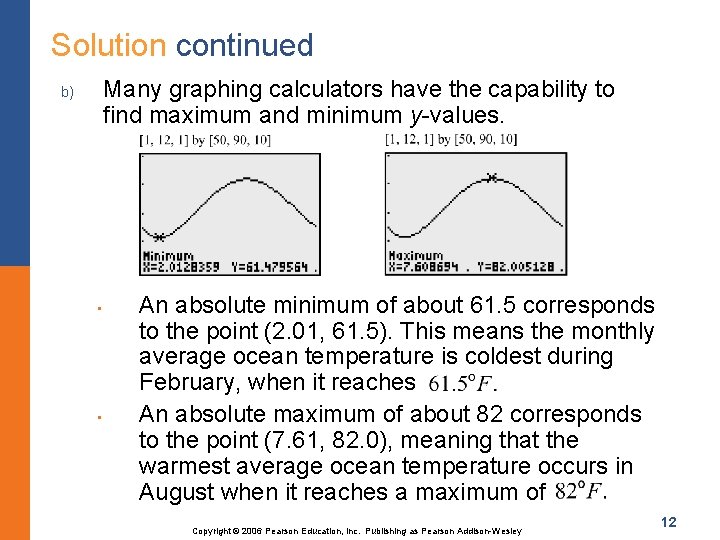 Solution continued Many graphing calculators have the capability to find maximum and minimum y-values.