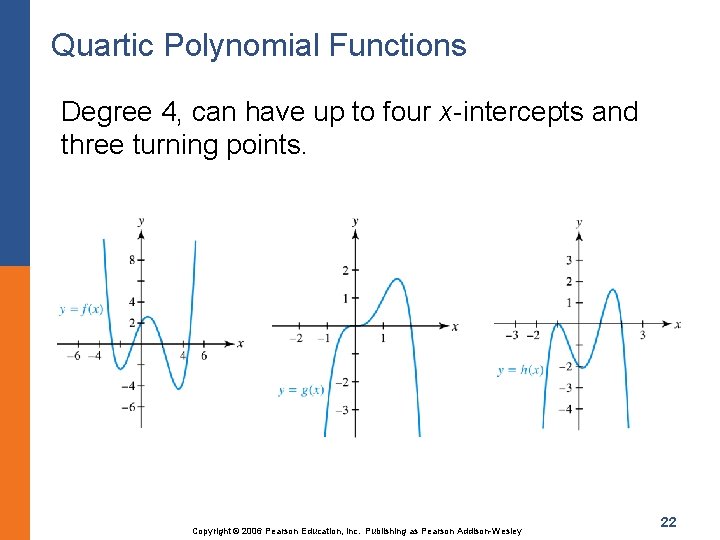 Quartic Polynomial Functions Degree 4, can have up to four x-intercepts and three turning