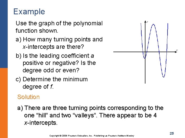 Example Use the graph of the polynomial function shown. a) How many turning points