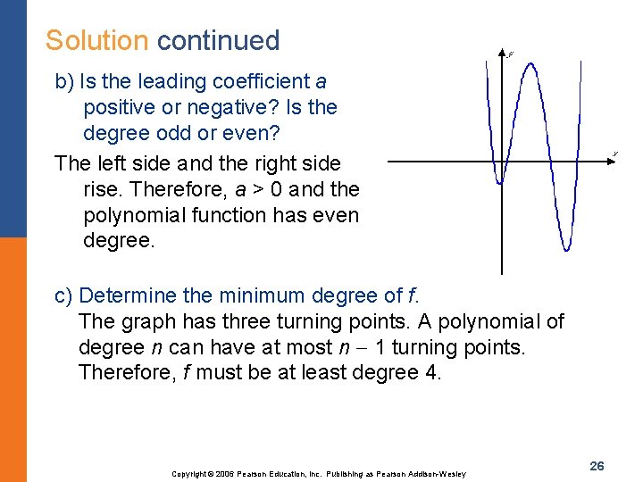 Solution continued b) Is the leading coefficient a positive or negative? Is the degree