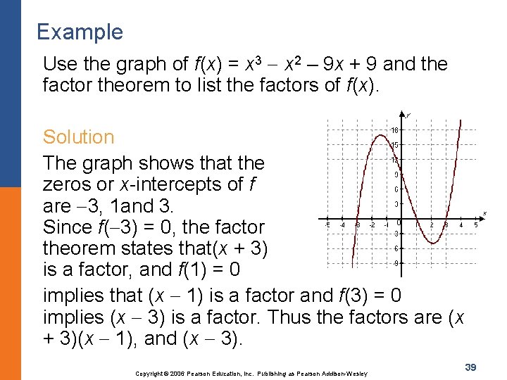 Example Use the graph of f(x) = x 3 x 2 – 9 x