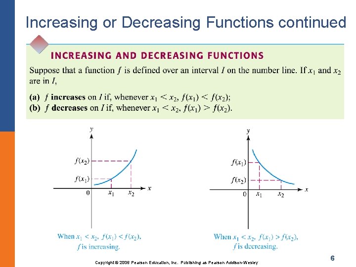 Increasing or Decreasing Functions continued Copyright © 2006 Pearson Education, Inc. Publishing as Pearson