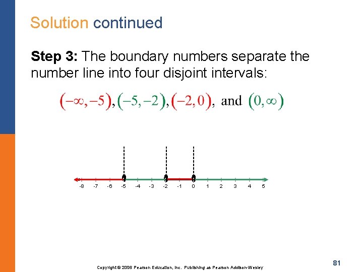 Solution continued Step 3: The boundary numbers separate the number line into four disjoint