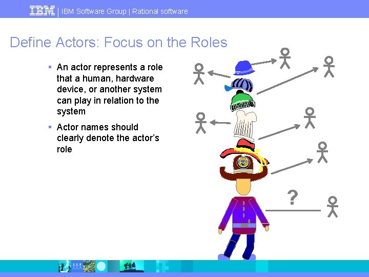 IBM Software Group | Rational software Define Actors: Focus on the Roles § An