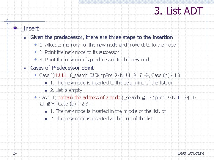 3. List ADT _insert n Given the predecessor, there are three steps to the