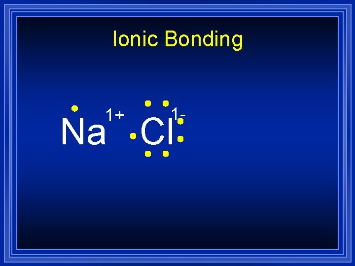 Ionic Bonding 1+ 1 - Na Cl 
