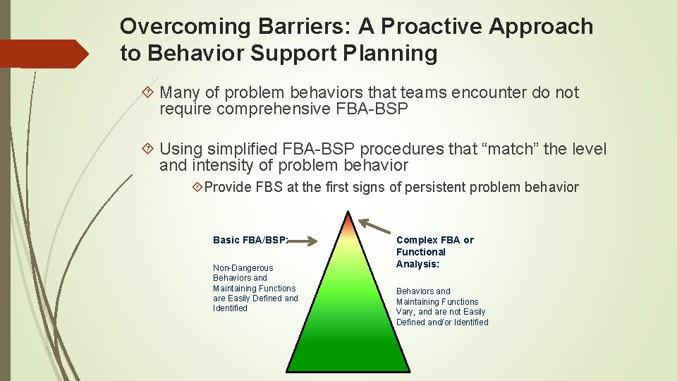 Overcoming Barriers: A Proactive Approach to Behavior Support Planning Many of problem behaviors that