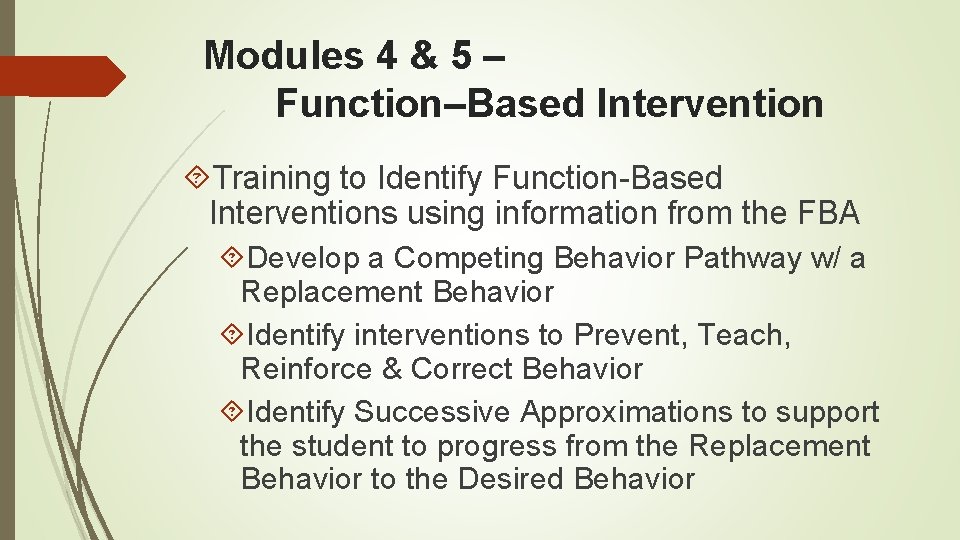 Modules 4 & 5 – Function–Based Intervention Training to Identify Function-Based Interventions using information