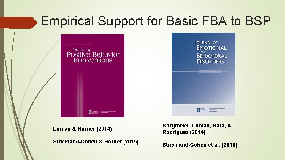 Empirical Support for Basic FBA to BSP Loman & Horner (2014) Strickland-Cohen & Horner