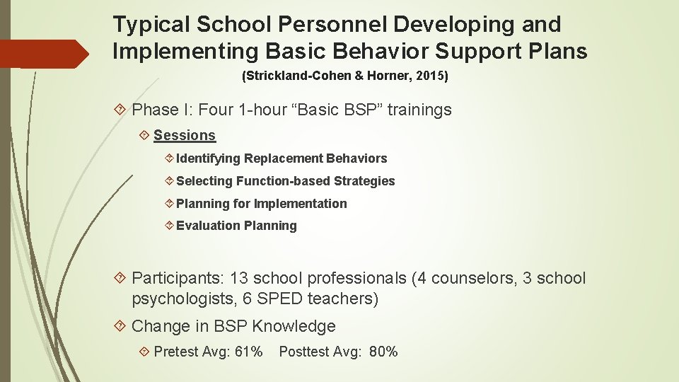 Typical School Personnel Developing and Implementing Basic Behavior Support Plans (Strickland-Cohen & Horner, 2015)