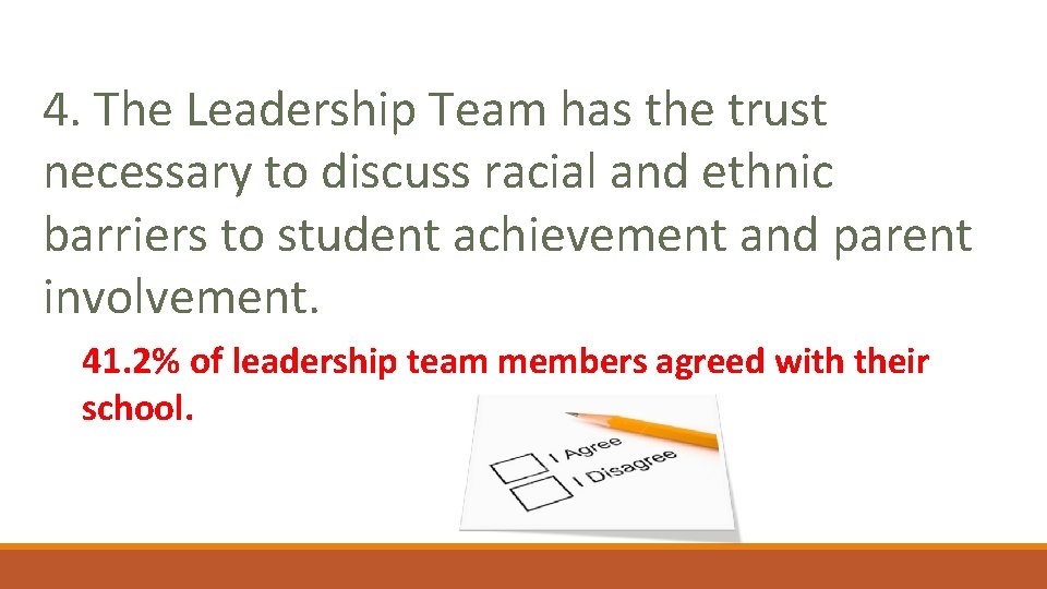 4. The Leadership Team has the trust necessary to discuss racial and ethnic barriers