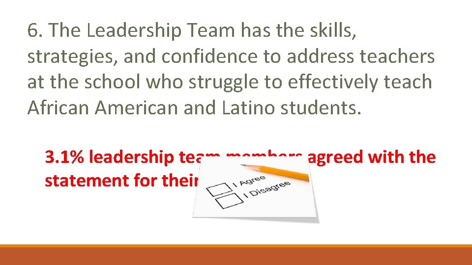 6. The Leadership Team has the skills, strategies, and confidence to address teachers at