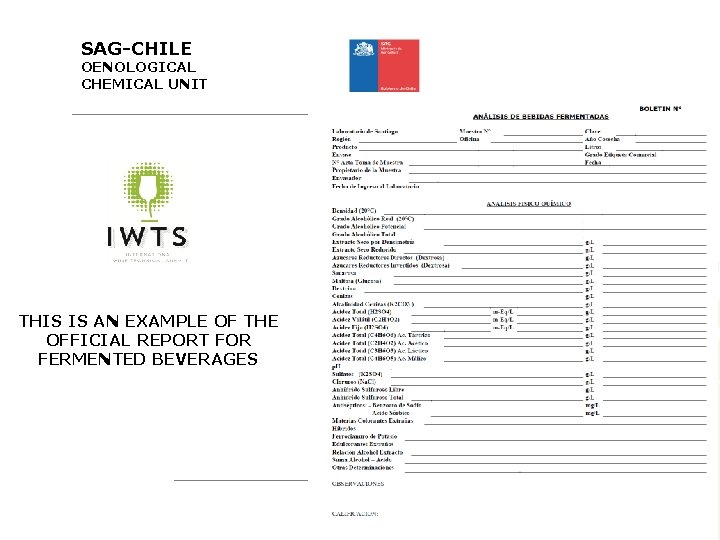 SAG-CHILE OENOLOGICAL CHEMICAL UNIT THIS IS AN EXAMPLE OF THE OFFICIAL REPORT FOR FERMENTED