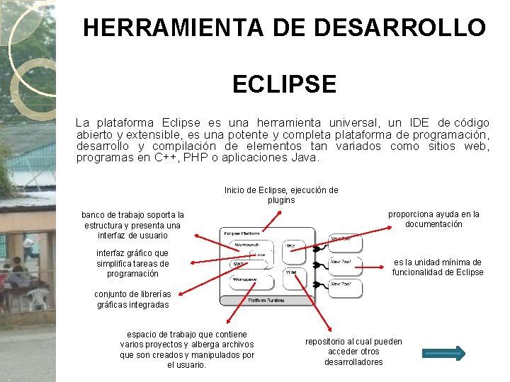 HERRAMIENTA DE DESARROLLO ECLIPSE La plataforma Eclipse es una herramienta universal, un IDE de