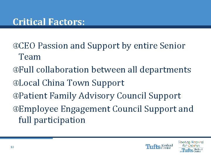 Critical Factors: CEO Passion and Support by entire Senior Team Full collaboration between all