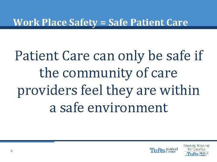 Work Place Safety = Safe Patient Care can only be safe if the community