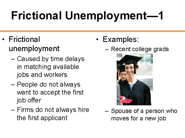 Frictional Unemployment— 1 • Frictional unemployment – Caused by time delays in matching available