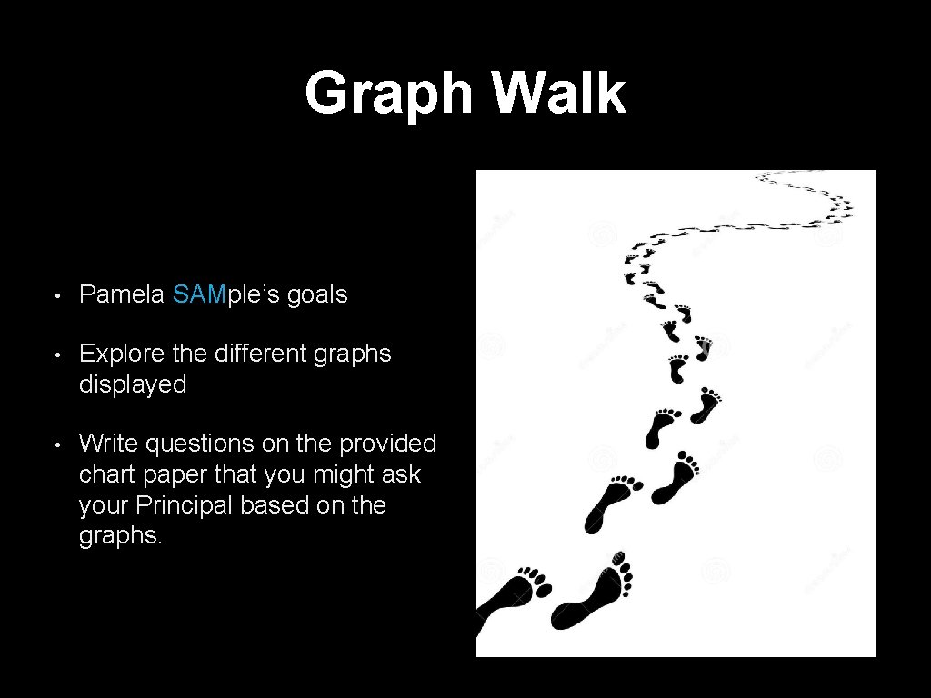 Graph Walk • Pamela SAMple’s goals • Explore the different graphs displayed • Write