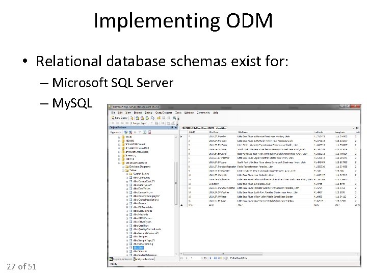 Implementing ODM • Relational database schemas exist for: – Microsoft SQL Server – My. Implementing ODM • Relational database schemas exist for: – Microsoft SQL Server – My.