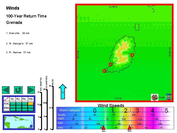 12. 45 N Winds 100 -Year Return Time Grenada 1. Grenville: 38 m/s 2.