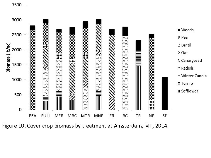 Figure 10. Cover crop biomass by treatment at Amsterdam, MT, 2014. 