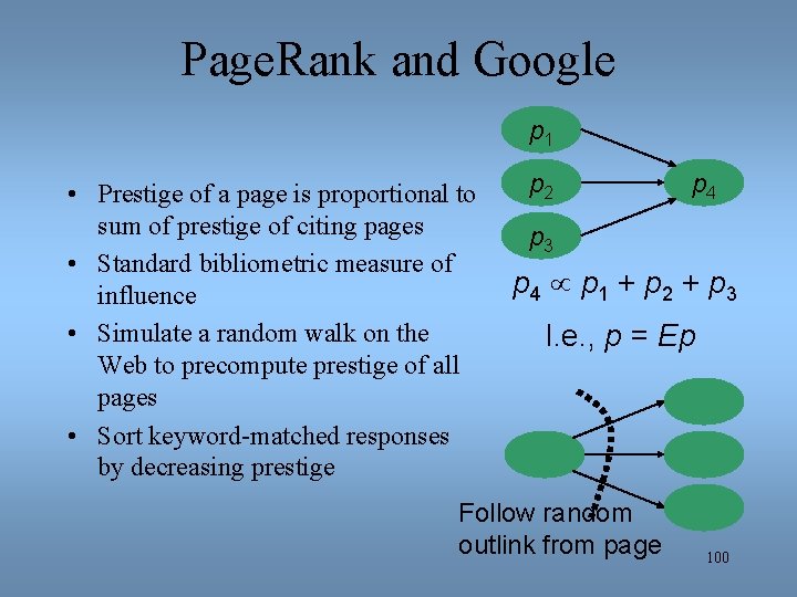 Page. Rank and Google p 1 • Prestige of a page is proportional to