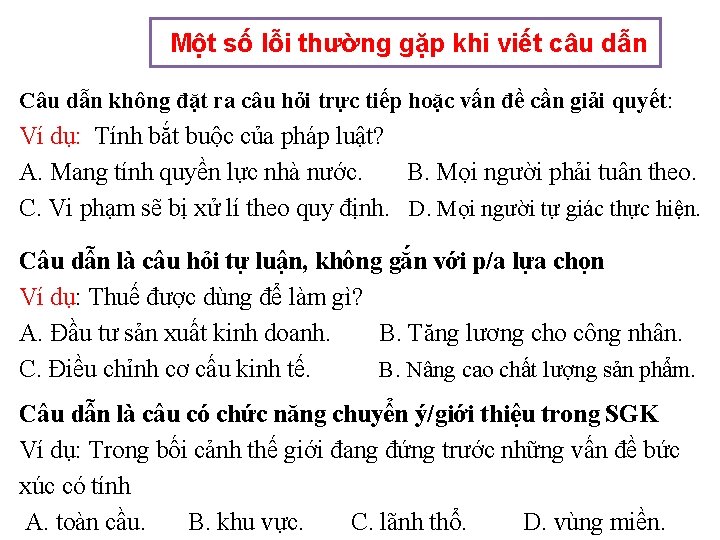 Một số lỗi thường gặp khi viết câu dẫn Câu dẫn không đặt ra