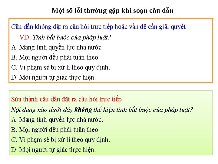Một số lỗi thường gặp khi soạn câu dẫn Câu dẫn không đặt ra