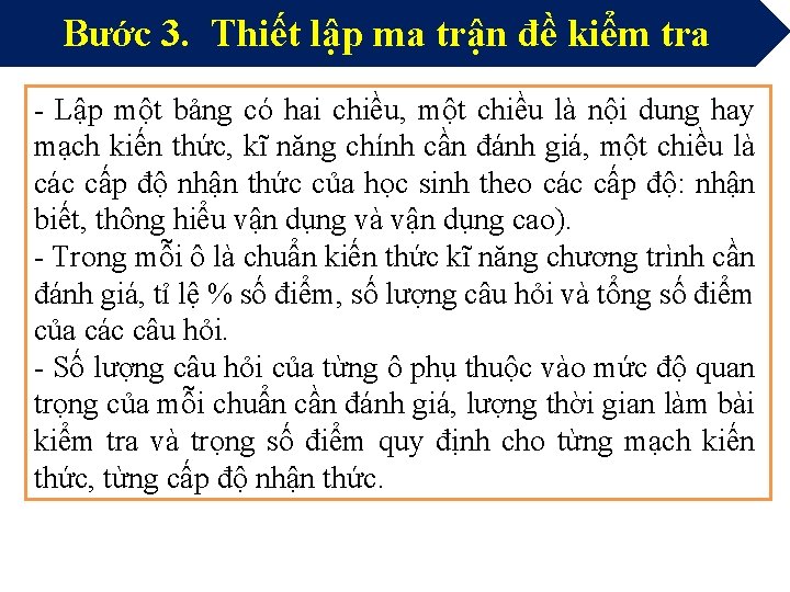 Bước 3. Thiết lập ma trận đề kiểm tra - Lập một bảng có