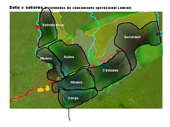 Sete « setores » (oriundos do zoneamento operacional Lumiar) Estrada Nova Sucunduri Morena Sulino