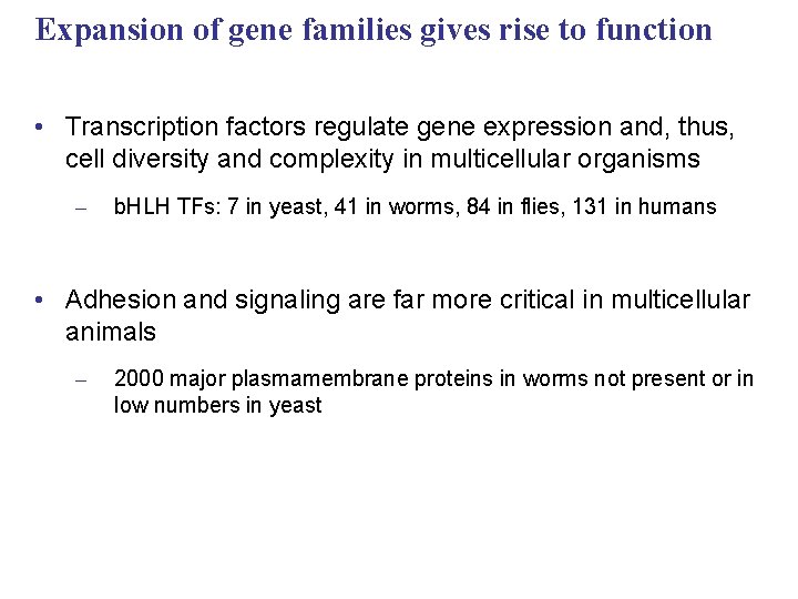 Expansion of gene families gives rise to function • Transcription factors regulate gene expression