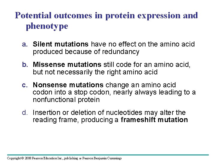 Potential outcomes in protein expression and phenotype a. Silent mutations have no effect on