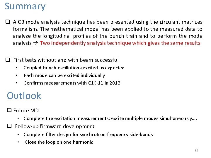 Summary q A CB mode analysis technique has been presented using the circulant matrices
