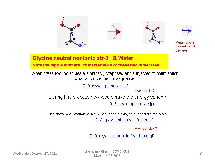 Water dipole rotated by 180 degrees. Glycine neutral nonionic str-3 & Water Note the