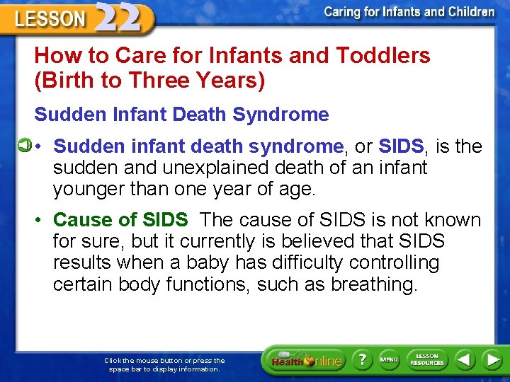 How to Care for Infants and Toddlers (Birth to Three Years) Sudden Infant Death