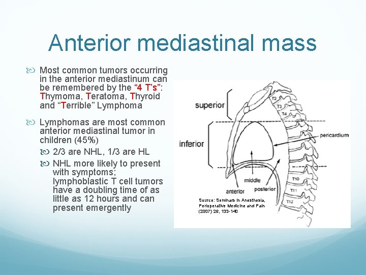 Anterior mediastinal mass Most common tumors occurring in the anterior mediastinum can be remembered