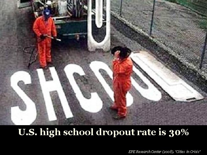 U. S. high school dropout rate is 30% EPE Research Center (2008). “Cities in
