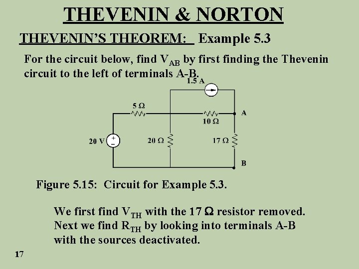 THEVENIN & NORTON THEVENIN’S THEOREM: Example 5. 3 For the circuit below, find VAB