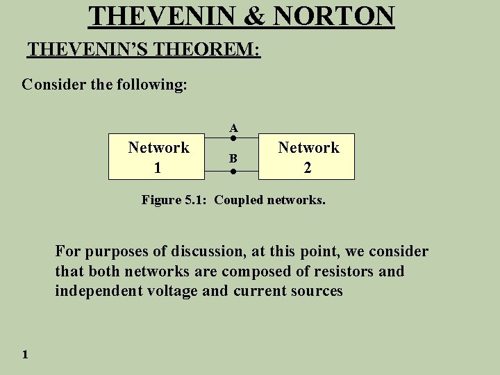 THEVENIN & NORTON THEVENIN’S THEOREM: Consider the following: A Network 1 • B •