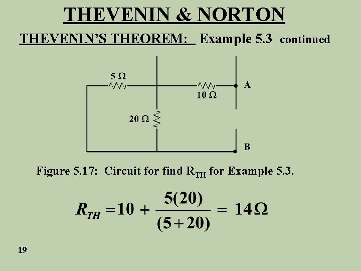 THEVENIN & NORTON THEVENIN’S THEOREM: Example 5. 3 continued Figure 5. 17: Circuit for