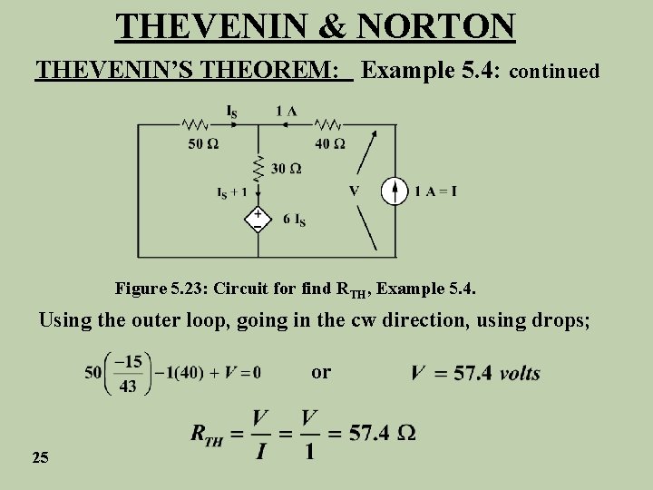 THEVENIN & NORTON THEVENIN’S THEOREM: Example 5. 4: continued Figure 5. 23: Circuit for