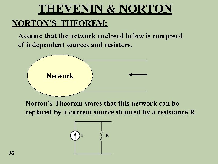 THEVENIN & NORTON’S THEOREM: Assume that the network enclosed below is composed of independent
