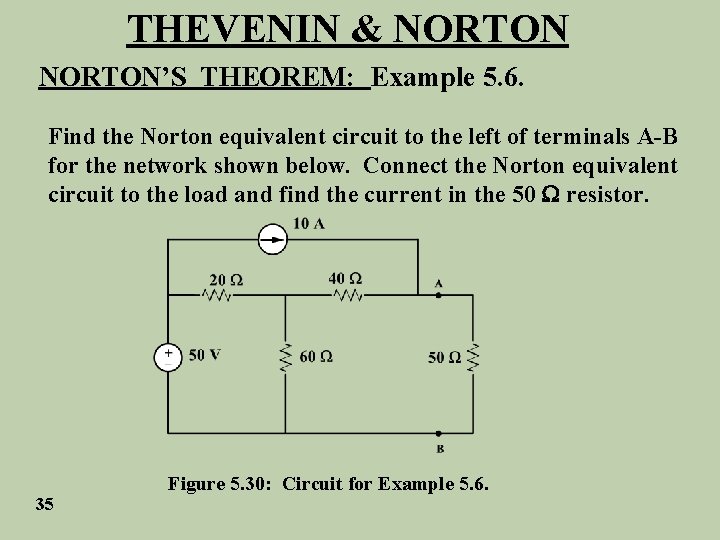 THEVENIN & NORTON’S THEOREM: Example 5. 6. Find the Norton equivalent circuit to the