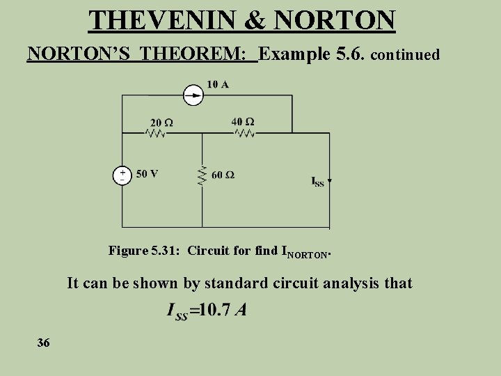 THEVENIN & NORTON’S THEOREM: Example 5. 6. continued Figure 5. 31: Circuit for find