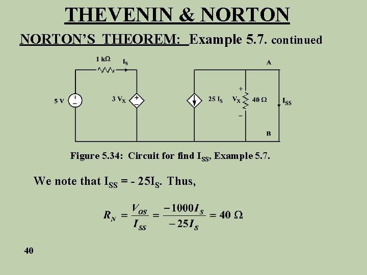 THEVENIN & NORTON’S THEOREM: Example 5. 7. continued Figure 5. 34: Circuit for find